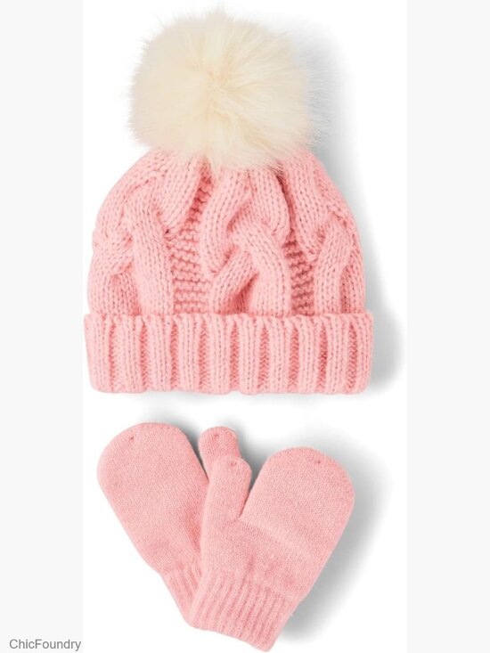 Kids Hat Scarf Gloves Boys Girls Set Winter Pom Knit Beanie  Toddler Winter Hat and Mittens Cold Weather Set - 4-5T